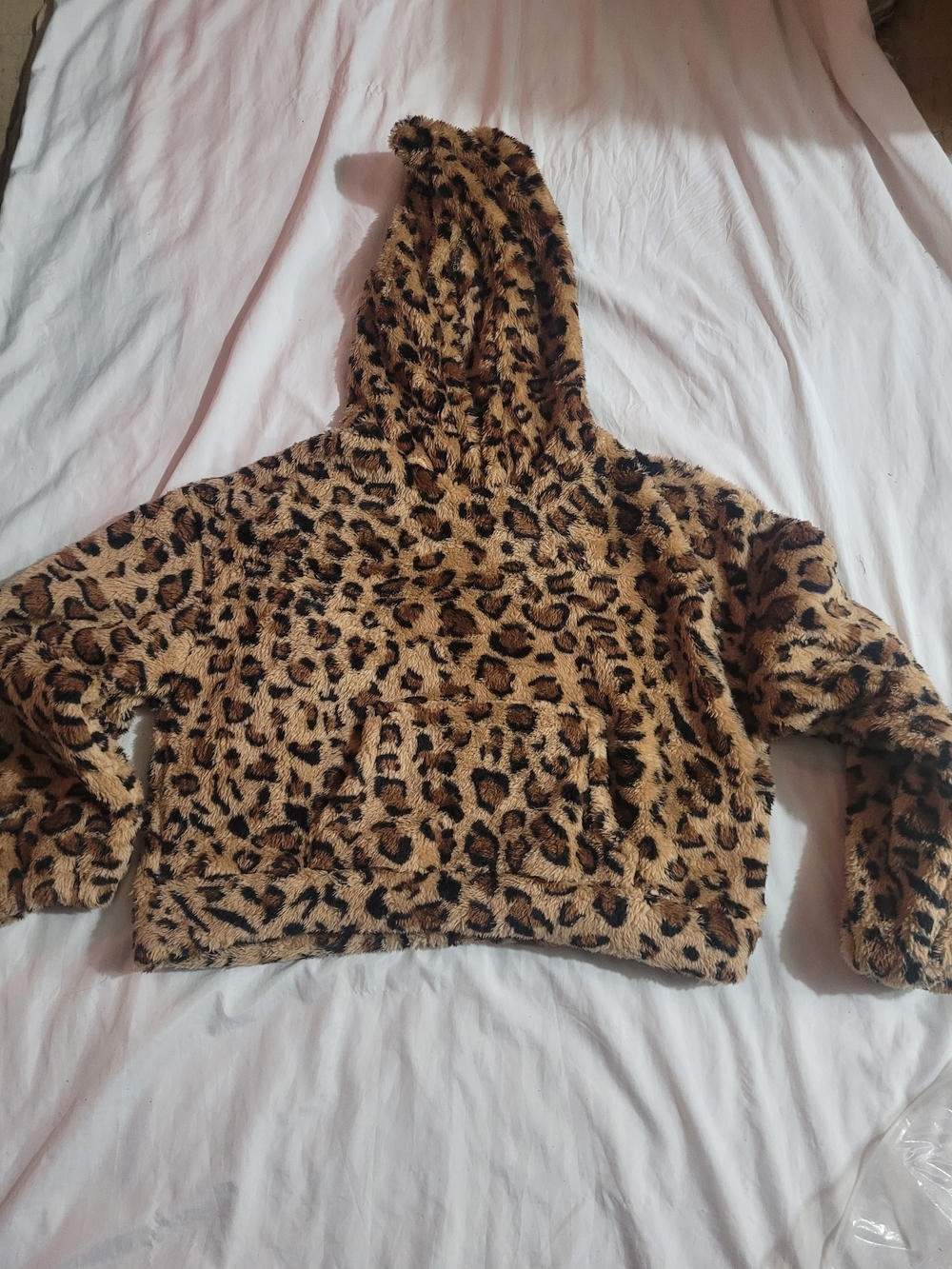 Leopard Print Hooded Sherpa Puffer Sweater - Brown